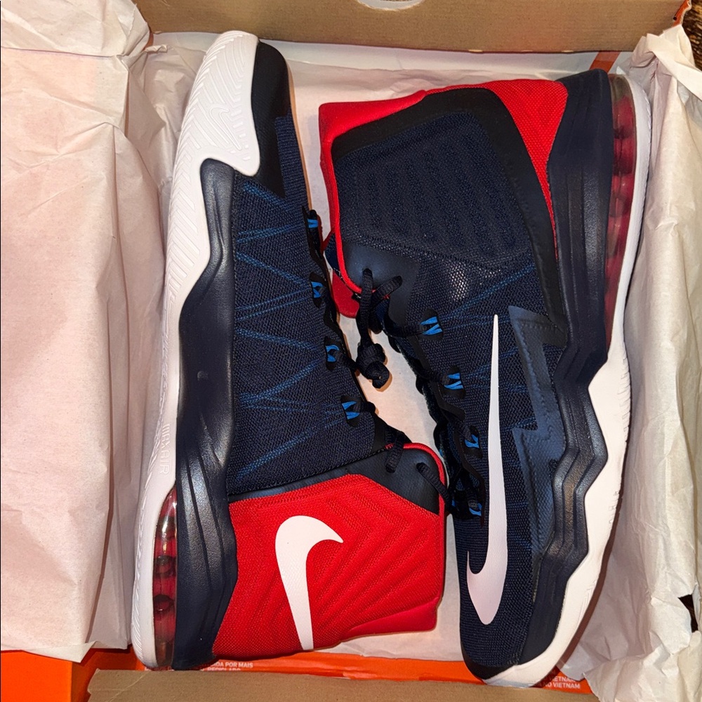 Nike Blue, Red and White High-Top Air Max Audacity Sneakers Size 17